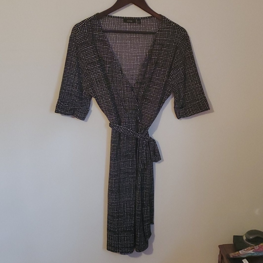 Mock wrap belted dress